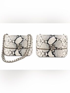 NWT! TORY BURCH BRITTEN Snake-Print Chain Shoulder Bag - White/Black